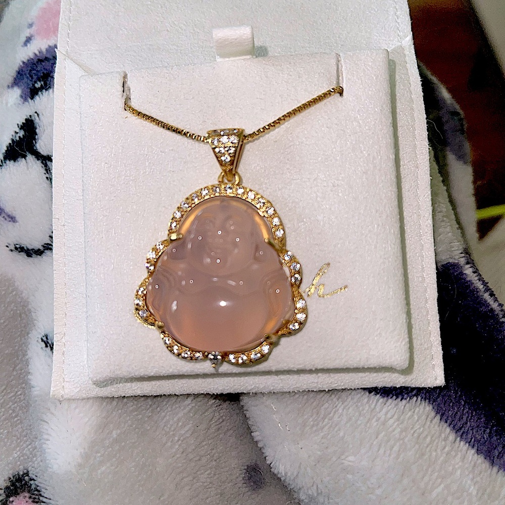 Pink jade Buddha necklace